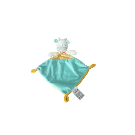 Doudou vache plat bleu jaune - Mots d'Enfants