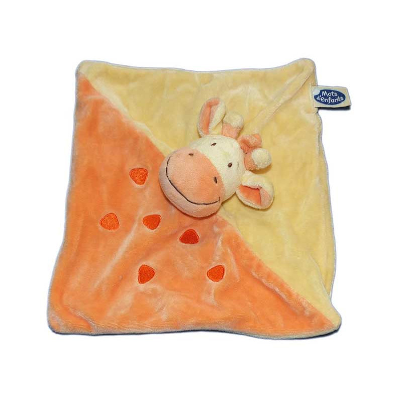 Doudou plat Girafe Vache jaune orange Mots d'Enfants | Destock Baby
