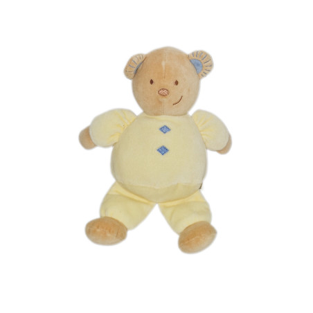 Doudou Ours jaune losanges bleu TEX 26 cm