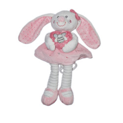 Doudou peluche musicale Lapin rose cœur papillon 30 cm TEX Carrefour | Destock Baby