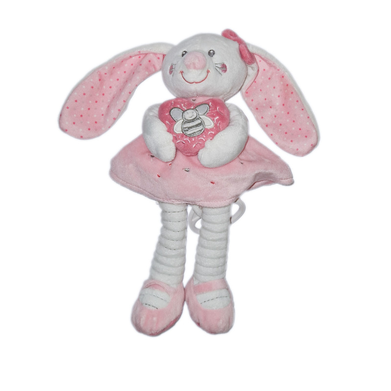 Doudou peluche musicale Lapin rose cœur papillon 30 cm TEX Carrefour | Destock Baby