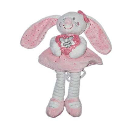 Doudou peluche musicale Lapin rose cœur papillon 30 cm TEX Carrefour | Destock Baby