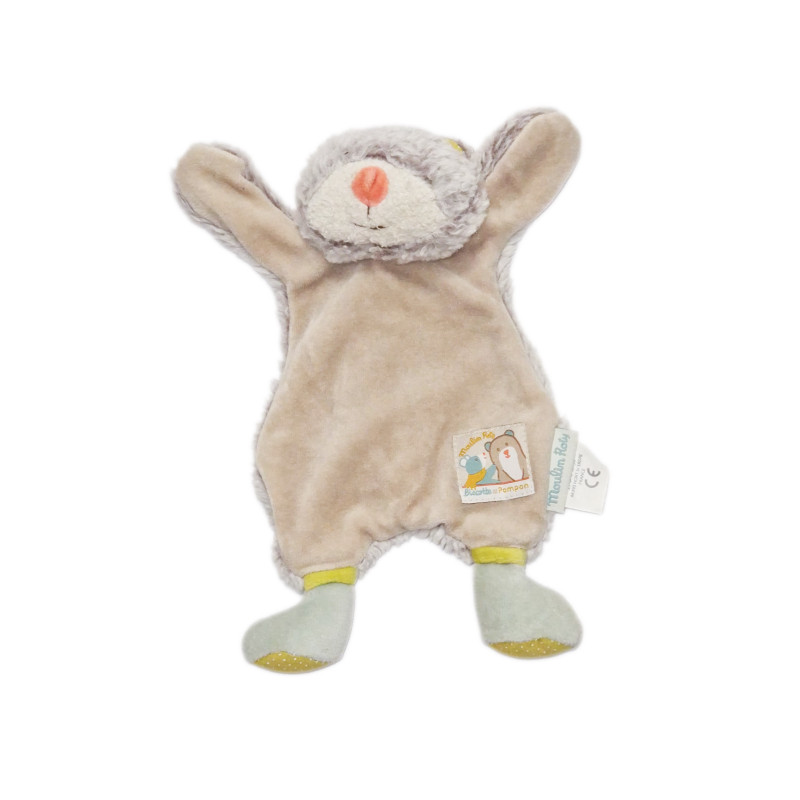Doudou plat ours Biscotte et Pompon beige Moulin Roty