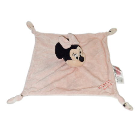 Doudou plat Minnie Mouser rose dessous blanc rayures Disney Baby primark Cares
