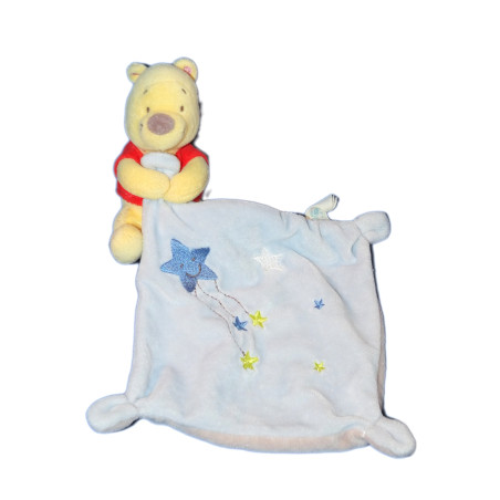 Peluche doudou Winnie Disney Nicotoy mouchoir bleu gris étoiles 12 cm