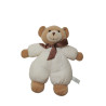 Doudou peluche ours beige Priscilla Larsen grelot ruban marron Vintage 32 cm | Destock Baby
