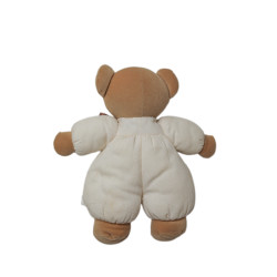 Doudou peluche ours beige Priscilla Larsen grelot ruban marron Vintage 32 cm | Destock Baby