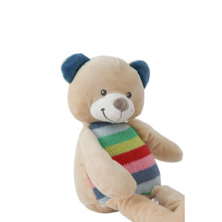 Peluche doudou Ours beige bleu rayures tricot NICOTOY 35 cm | Destock Baby