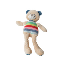 Peluche doudou Ours beige bleu rayures tricot NICOTOY 35 cm | Destock Baby