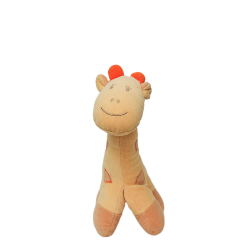 Doudou girafe jaune orange Kiabi bébé grelot 22 cm