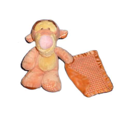 Doudou peluche Tigrou Floppy mouchoir vichy orange Disney NICOTOY 26 cm | Destock Baby