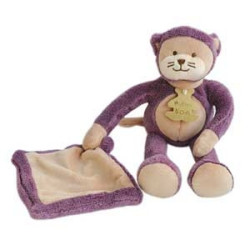 Peluche doudou chat violet marron clair mouchoir Les Tilalou HO2228 | Destock Baby