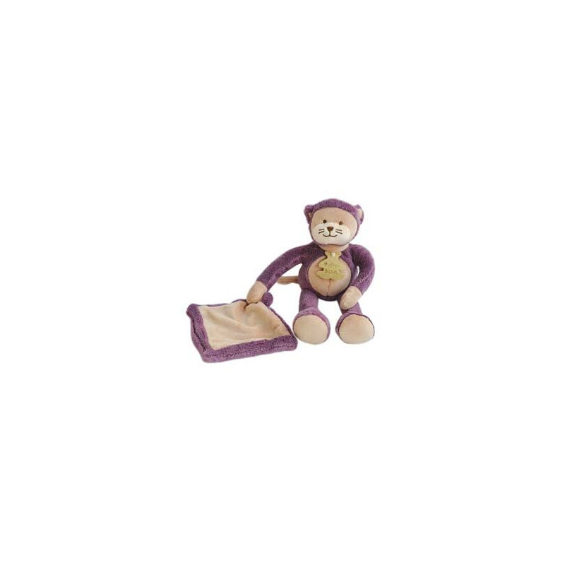 Peluche doudou chat violet marron clair mouchoir Les Tilalou HO2228 | Destock Baby