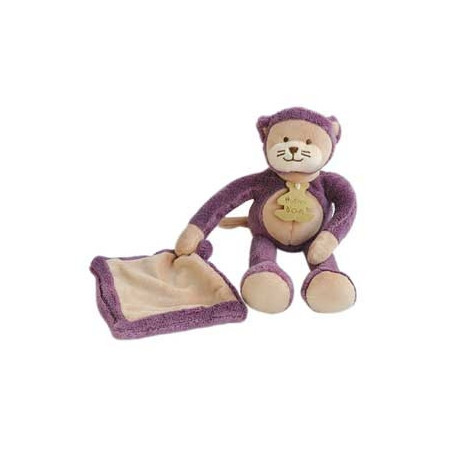 Peluche doudou chat violet marron clair mouchoir Les Tilalou HO2228 | Destock Baby