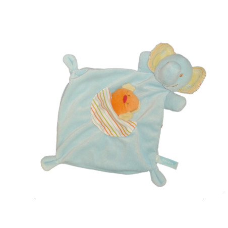 Doudou plat éléphant Bébérêve CASINO Bébé Rêve bleu oiseau orange