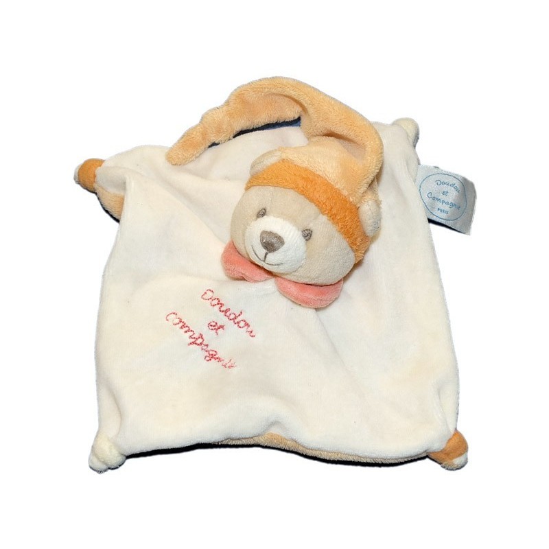 doudou-et-compagnie-ours-plat-blanc-orange-carre-15-x-15-cm-mini-doudou (16287)
