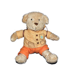 Peluche doudou ours beige assis short orange chemise DAMART 28 cm