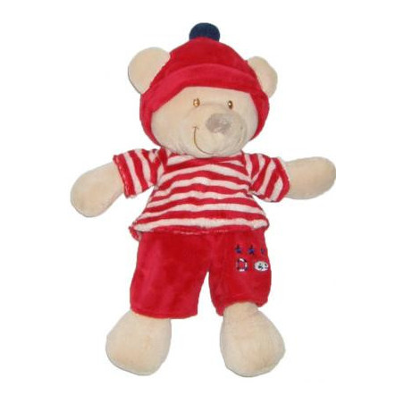 Doudou peluche ours habit rouge marin poisson Vêtir | Destock Baby