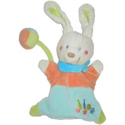 Doudou marionnette lapin bleu orange quilles dés Pommette | Destock Baby