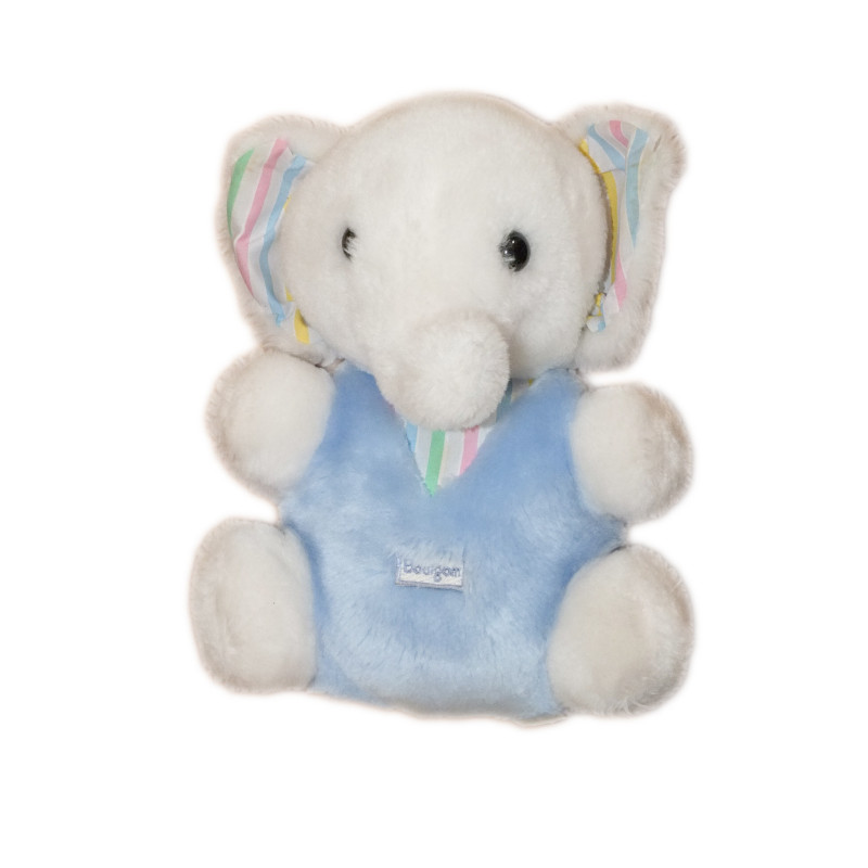 Peluche éléphant bleu blanc rayures Boulgom 26 cm vintage | Destock Baby