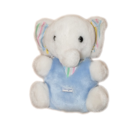 Peluche éléphant bleu blanc rayures Boulgom 26 cm vintage | Destock Baby