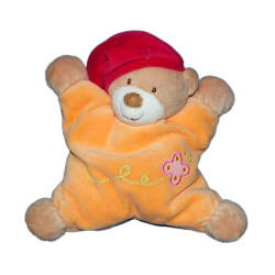 Doudou coussin semi-plat ours orange bonnet rouge grelot Nattou Jollymex