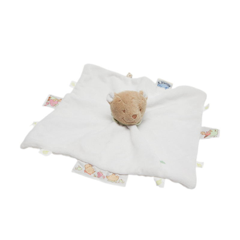 Doudou plat ours blanc pomme étiquettes NOUKIE'S