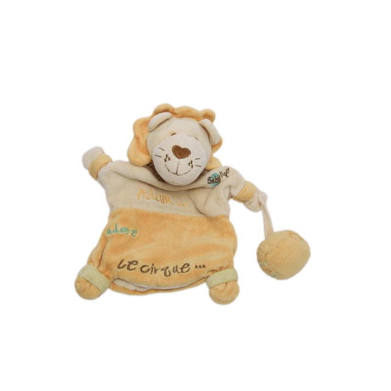Doudou marionnette lion orange Adam adore le cirque Baby Nat'