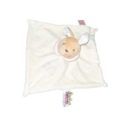 Doudou et Compagnie Lapin plat blanc collerette rose Tatoo