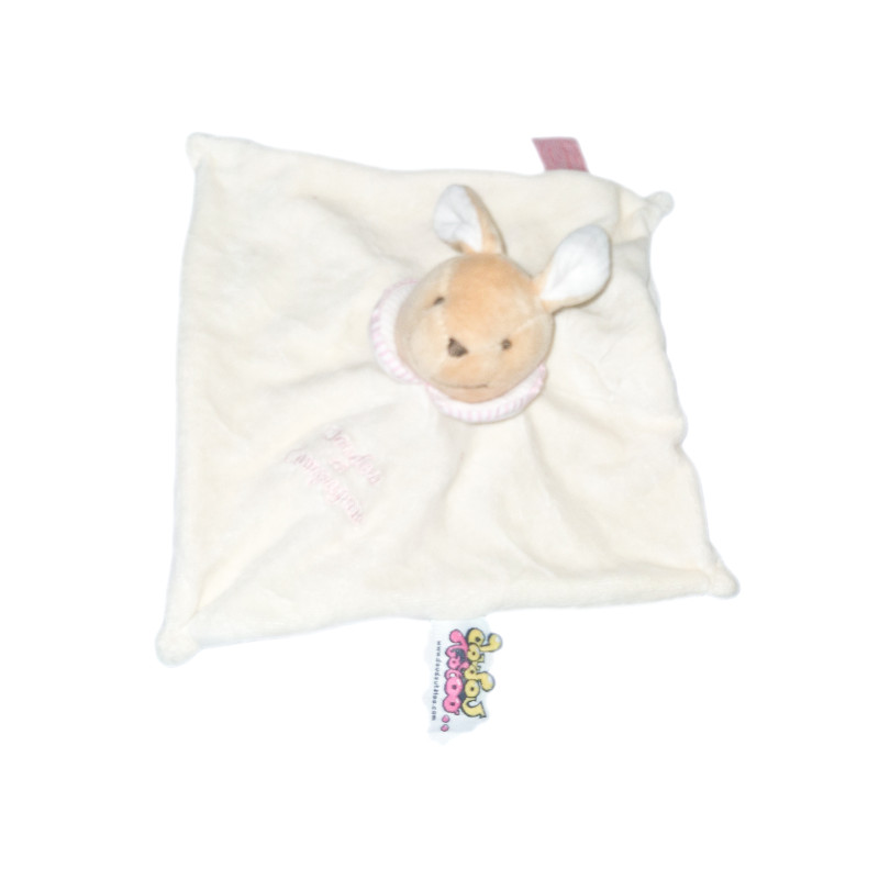 Doudou et Compagnie Lapin plat blanc collerette rose Tatoo