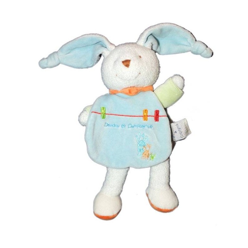 DOUDOU ET COMPAGNIE Lapin bleu blanc vert cape 22 cm  (14621)