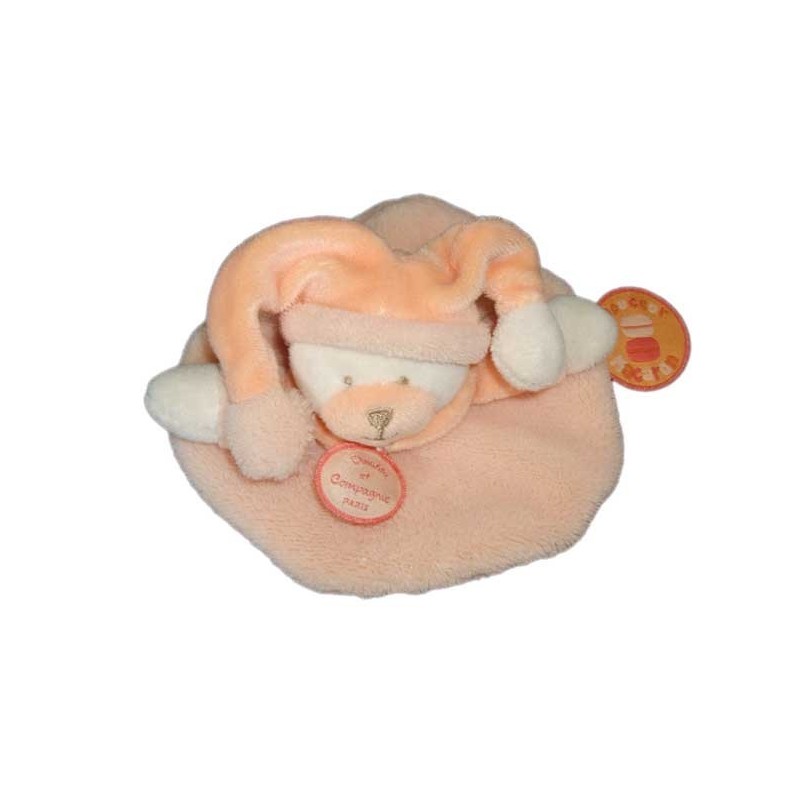 doudou-et-compagnie-ours-plat-rond-douceur-macaron-orange-mandarine-saumon-16-cm (16036)
