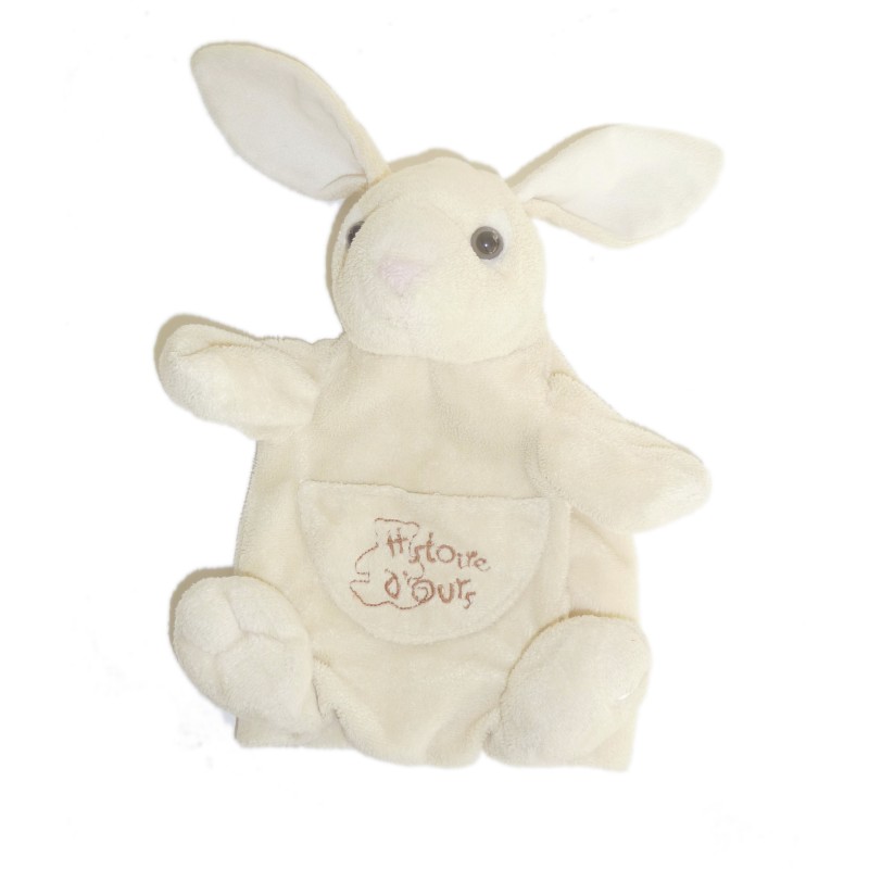 Doudou marionnette LaPIN Lièvre blanc écru ivoire - HISTOIRE D'OURS (6971)