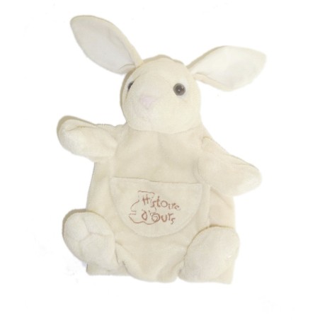 Doudou marionnette LaPIN Lièvre blanc écru ivoire - HISTOIRE D'OURS (6971)