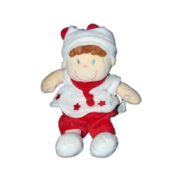 Doudou Peluche Lutin Blanc Rouge bordeaux étoiles Nicotoy Simba Kiabi 25 cm (12771)