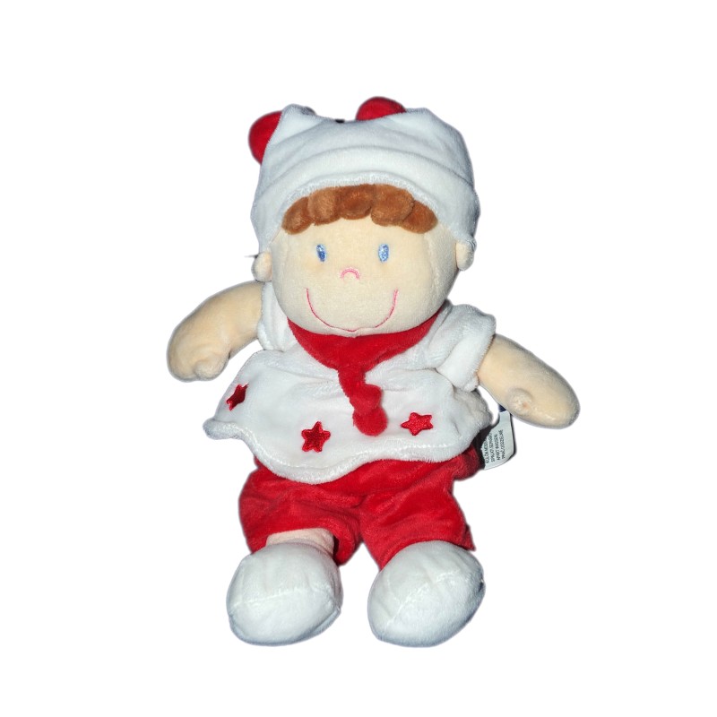 Doudou Peluche Lutin Blanc Rouge bordeaux étoiles Nicotoy Simba Kiabi 25 cm (12771)