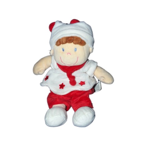 Doudou Peluche Lutin Blanc Rouge bordeaux étoiles Nicotoy Simba Kiabi 25 cm (12771)