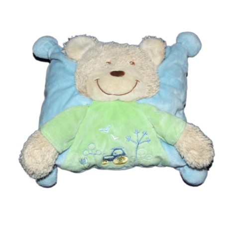 Doudou Coussin OURS bleu vert Tracteur TEX Baby CMI Carrefour (13414)