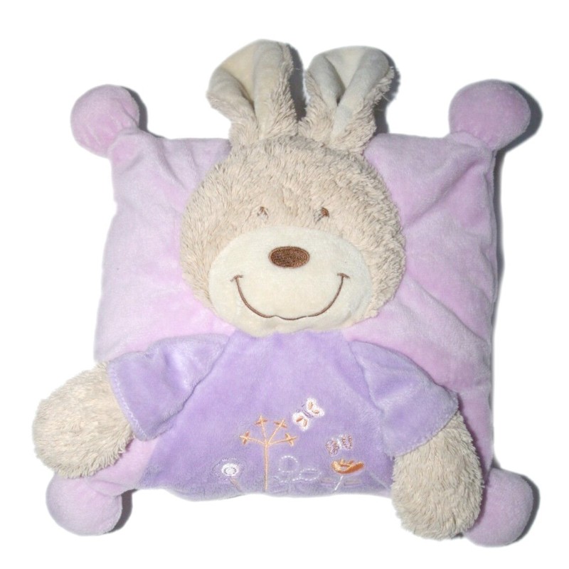 Doudou coussin Lapin rose mauve TEX Baby 22 cm (20612)