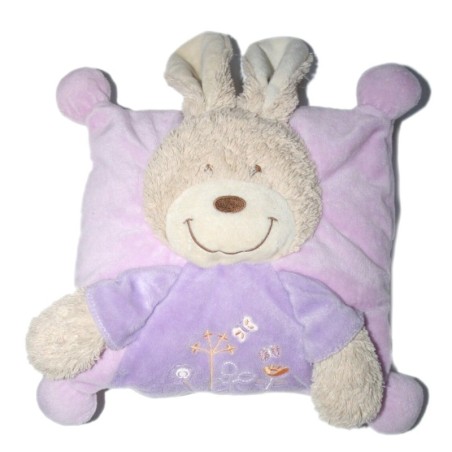 Doudou coussin Lapin rose mauve TEX Baby 22 cm (20612)