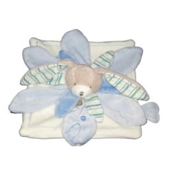 DOUDOU ET COMPAGNIE - Lapin blanc bleu Célestin pétales Fleur DC2216 (17127)