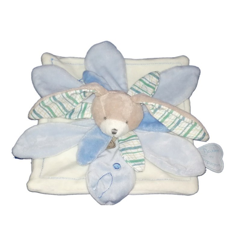 DOUDOU ET COMPAGNIE - Lapin blanc bleu Célestin pétales Fleur DC2216 (17127)