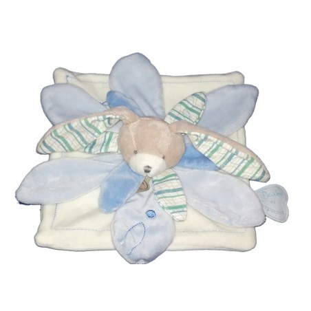 DOUDOU ET COMPAGNIE - Lapin blanc bleu Célestin pétales Fleur DC2216 (17127)