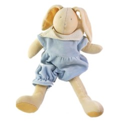 Doudou Lapin beige salopette Bleue Le Bonhomme de Bois 32 cm (22891)