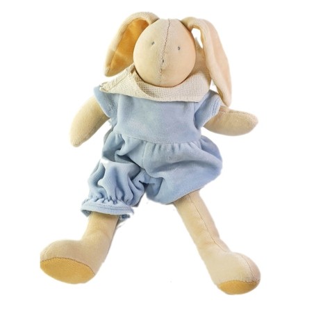 Doudou Lapin beige salopette Bleue Le Bonhomme de Bois 32 cm (22891)