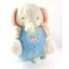 Ancienne peluche doudou Elephant Vintage bleu blanc rose grelot Boulgom 22 cm (20690)