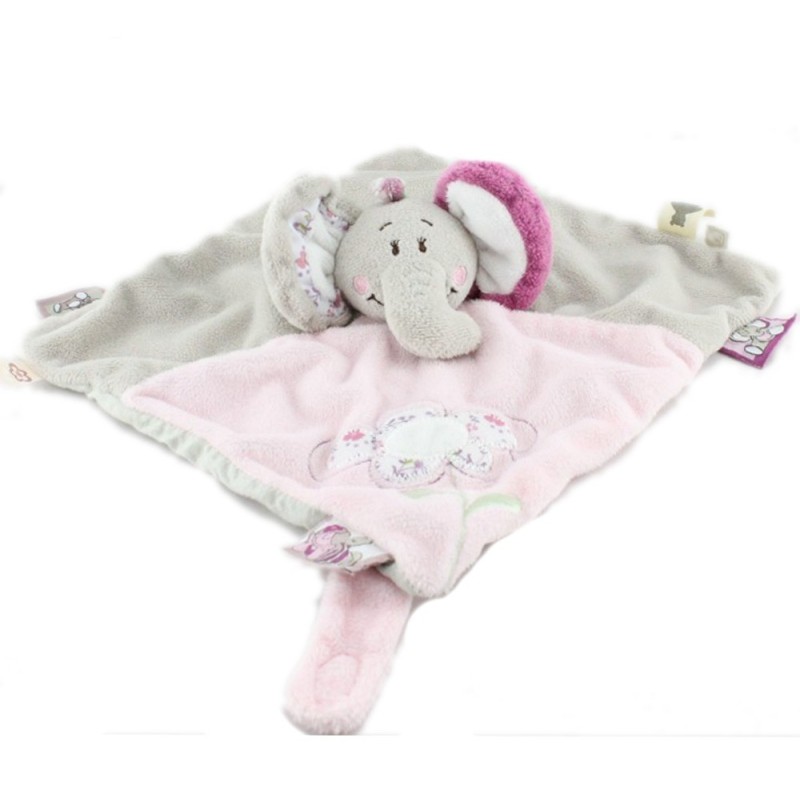 Doudou plat Elephant gris rose Nina Kali Kenza Noukies (21886)