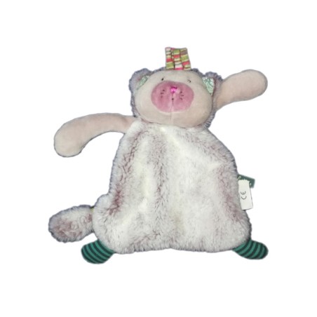 Doudou plat Chacha chat MOULIN ROTY Les Pachats mauve et vert 22 cm (19870)