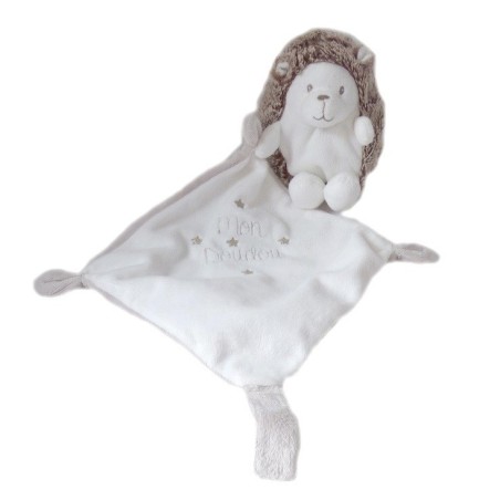 Doudou Herisson marron chiné blanc Mouchoir Mon Doudou (22381)