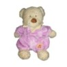 Peluche Doudou Ours beige combinaison mauve 25 cm TEX Baby Papillon nuage (21272)
